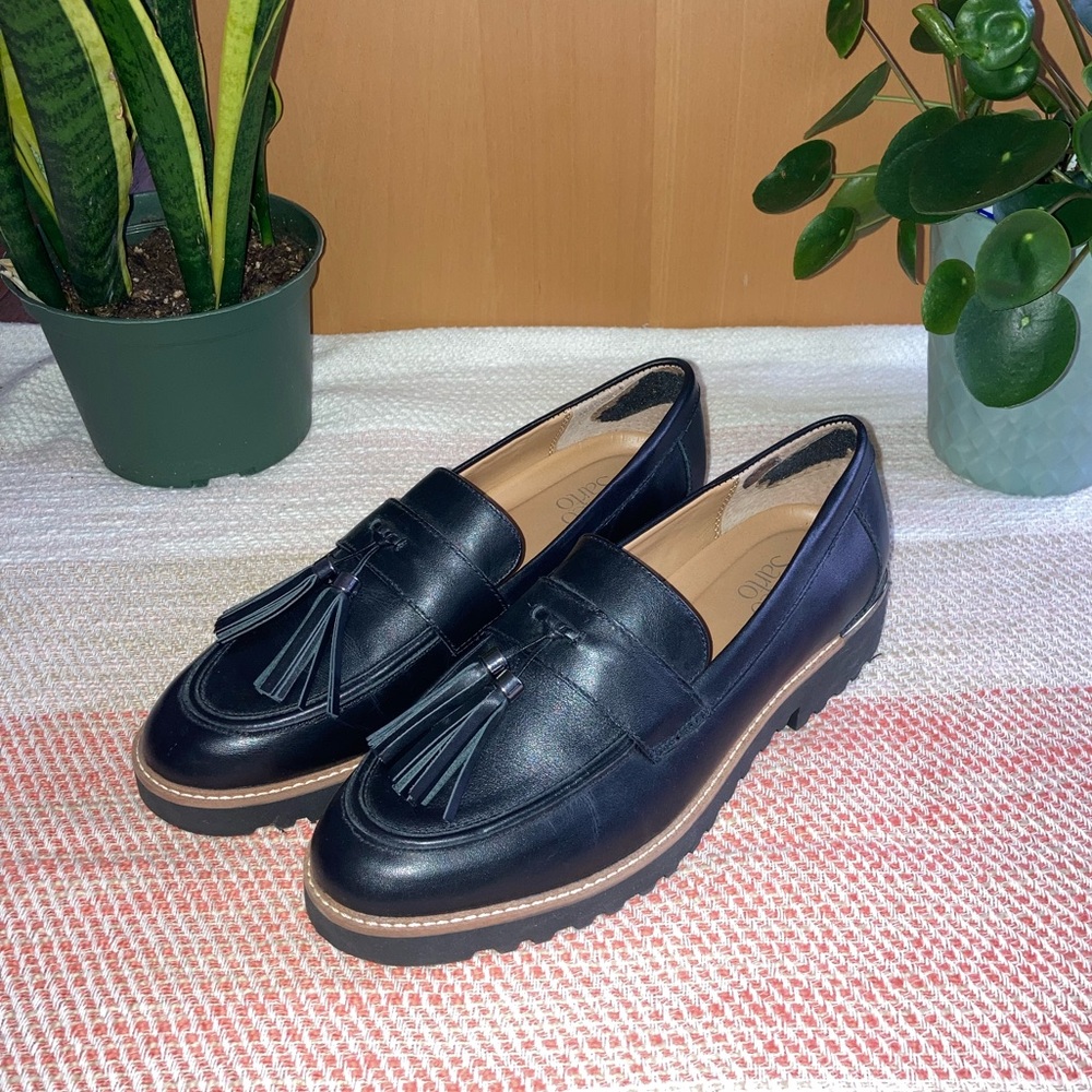 SOLD Franco Sarto Carolynn Tassel Black Leather Loafer Size 9.5
